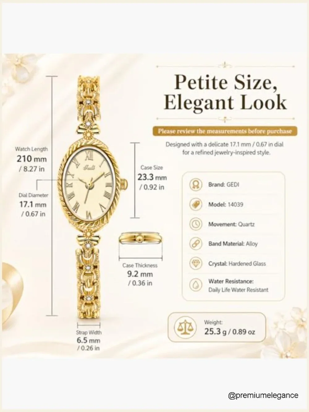 Vintage Gold Oval Roman Numeral Analog Bracelet Wrist Watch
